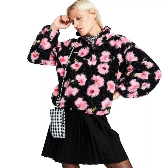 SANDY LIANG X TARGET Floral Print Sherpa Quarter Zip Jacket Size Small - Picture 1 of 12